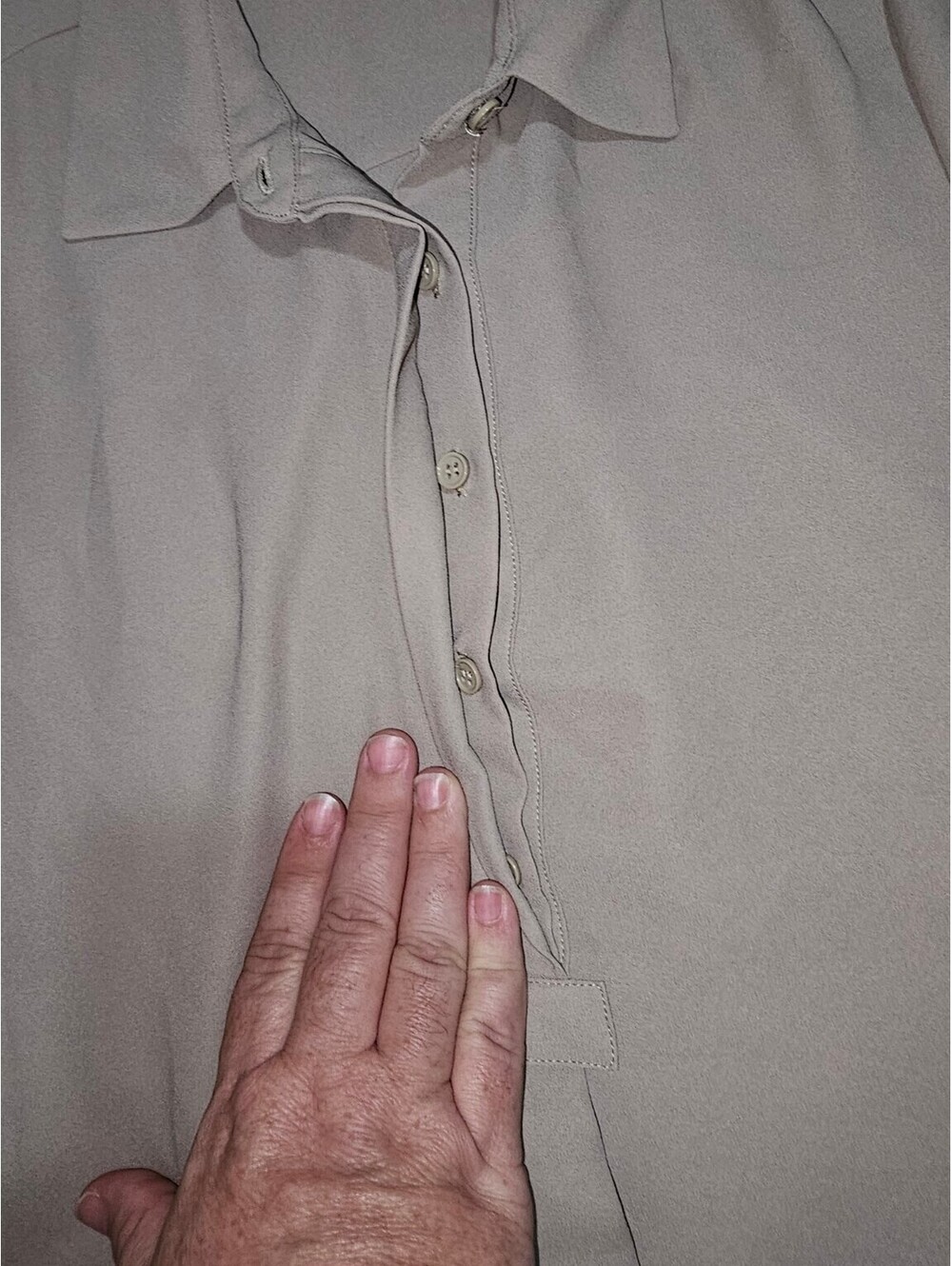 Pleione Taupe Tunic Blouse Womens S Old Money Minimalist Long Sleeve Roll Tab - Picture 4 of 9